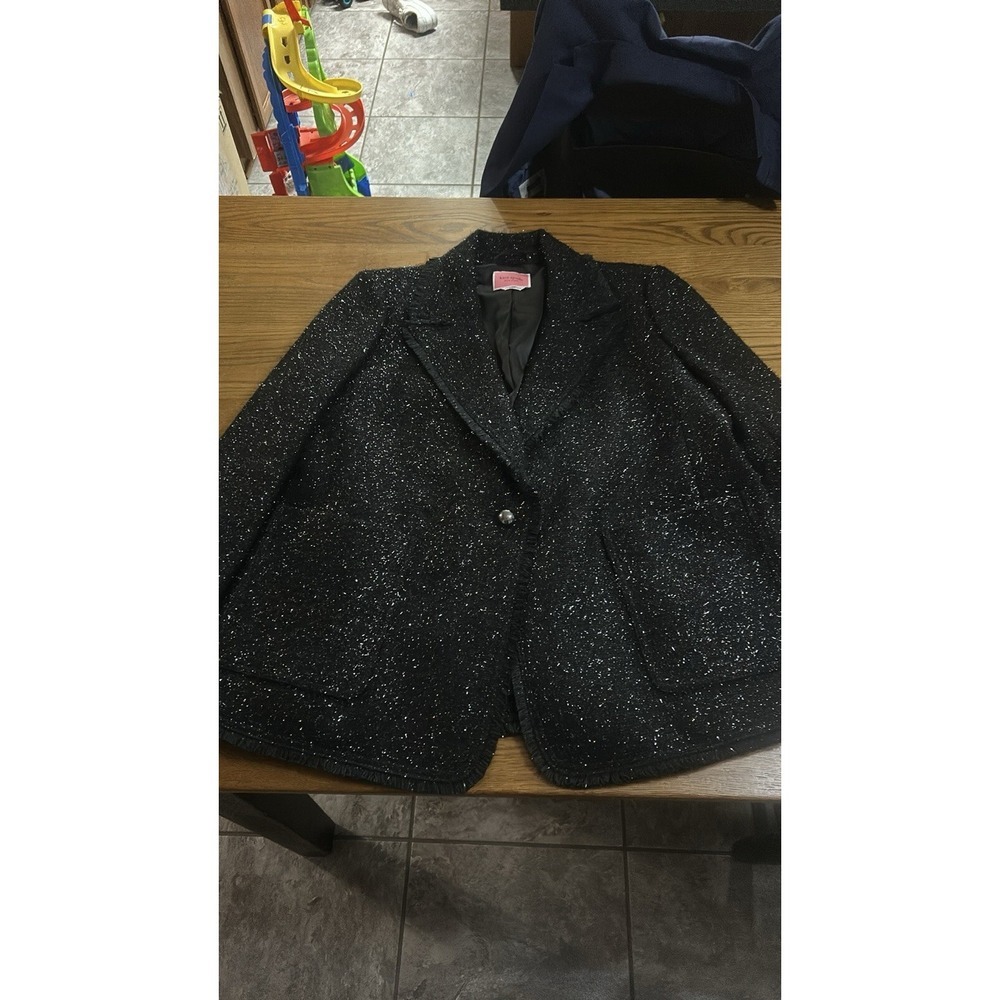 Kate Spade Blazer Jacket Tinsel Metallic Sequel Tweed Black Sz 14 Designers‎ - Picture 2 of 15